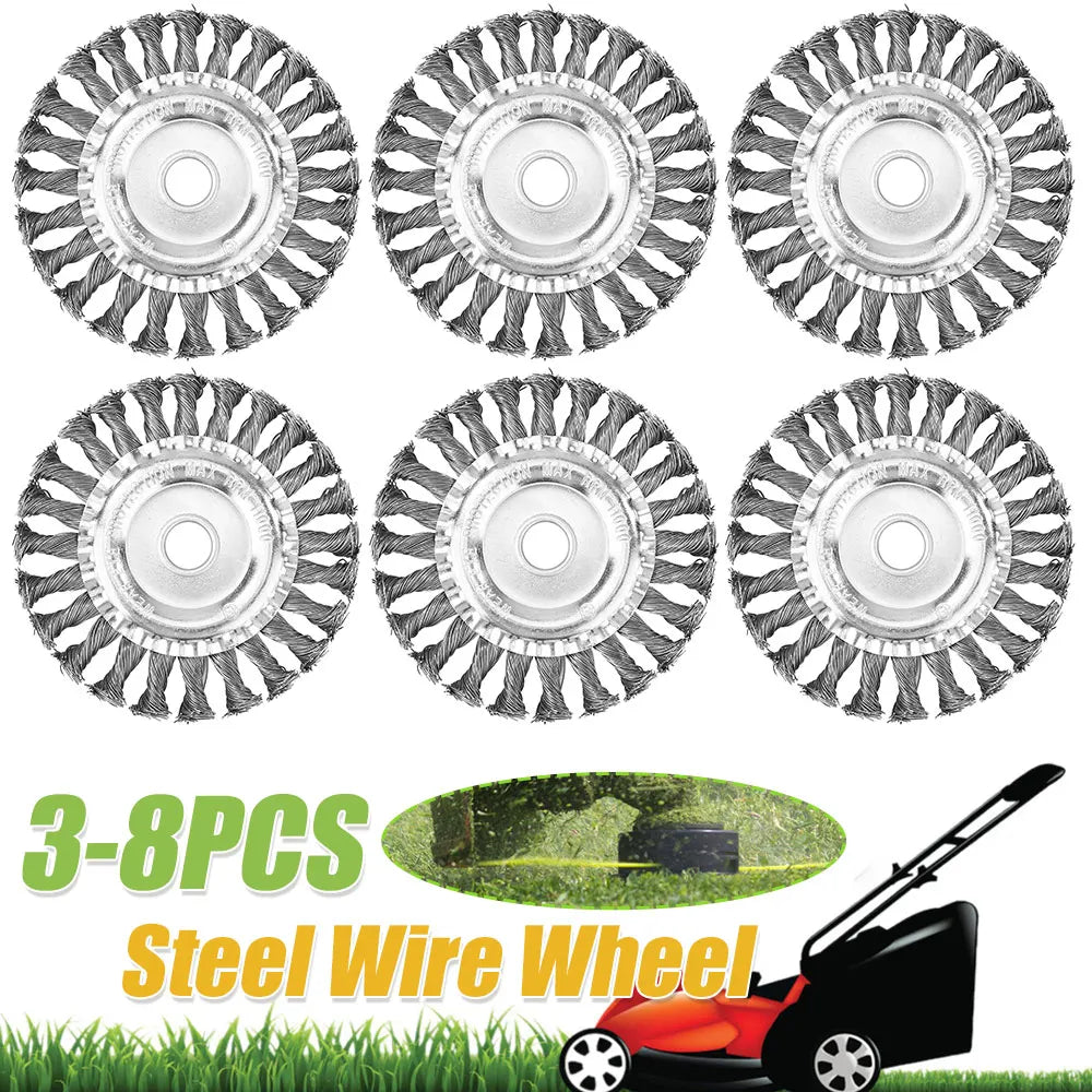 8PCS Steel Wire Wheel Grass Trimmer Head 115mm Brushcutter Wire Weed Brush Cutter Garden Grass Brush Disc Gardening Tool