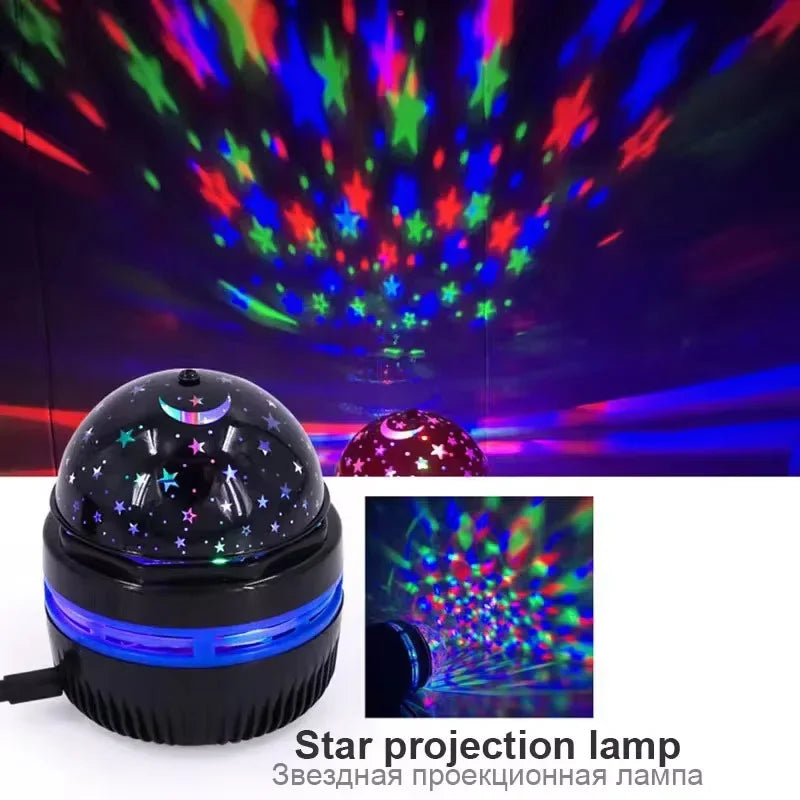 LED Starry Sky Night Lights USB Rotating Projector Lamp Magic Ball Moon Star Christmas Lights Home Room Atmosphere Decorations