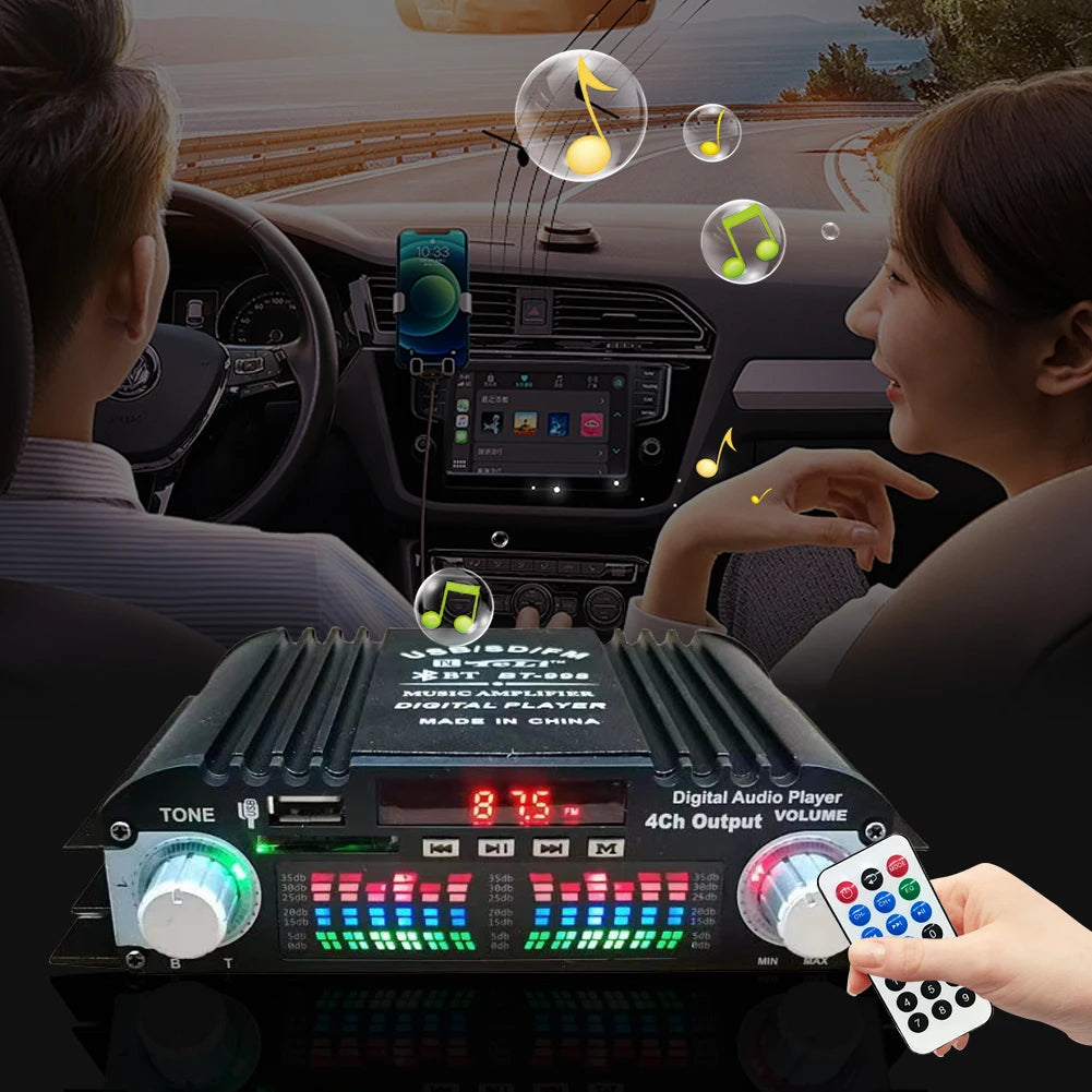 1800W Peak Power Digital 4 Channel Audio Amplifier HiFi Sound Amplifier Bluetooth Karaoke Player FM Radio Support Remote Control