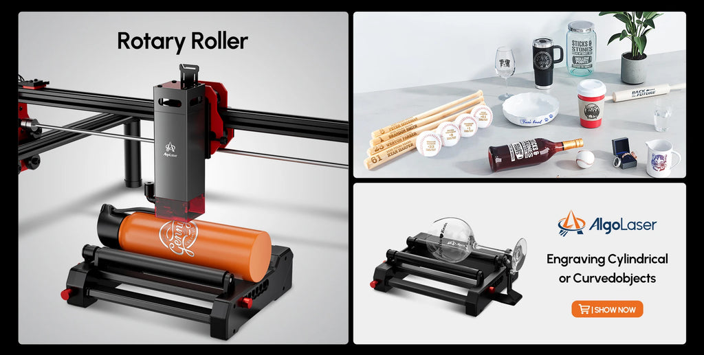 Algolaser Laser Rotary Roller Rotary Chuck Laser Engraver Y-axis Roller ARR/ARC/RR2 360° Rotating for Cylindrical Object Engrave