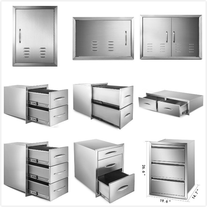 SucceBuy Stainless Steel Outdoor Kitchen Drawers W/ Handle Large Storage BBQ Island Great for Any Weather Condition