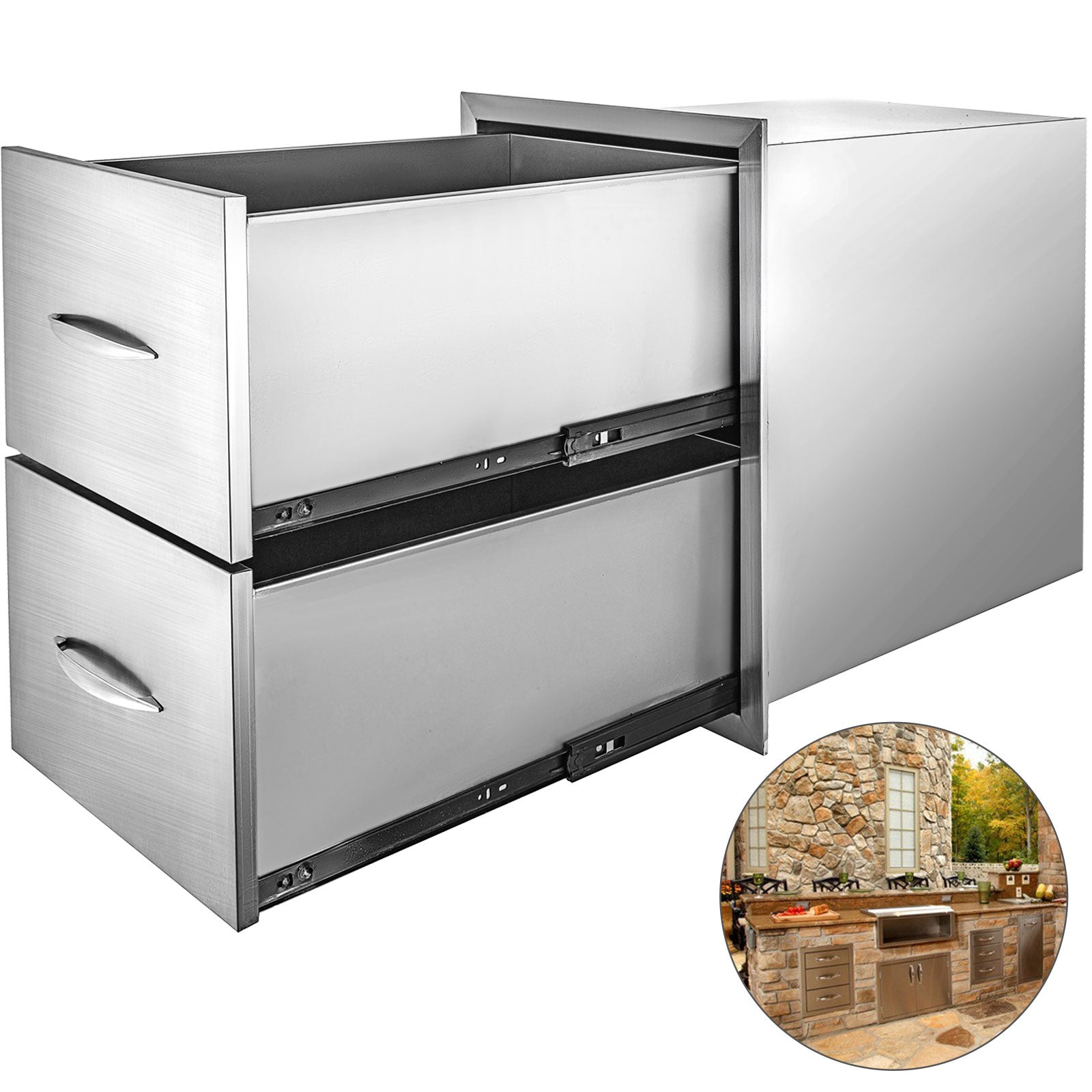 SucceBuy Stainless Steel Outdoor Kitchen Drawers W/ Handle Large Storage BBQ Island Great for Any Weather Condition