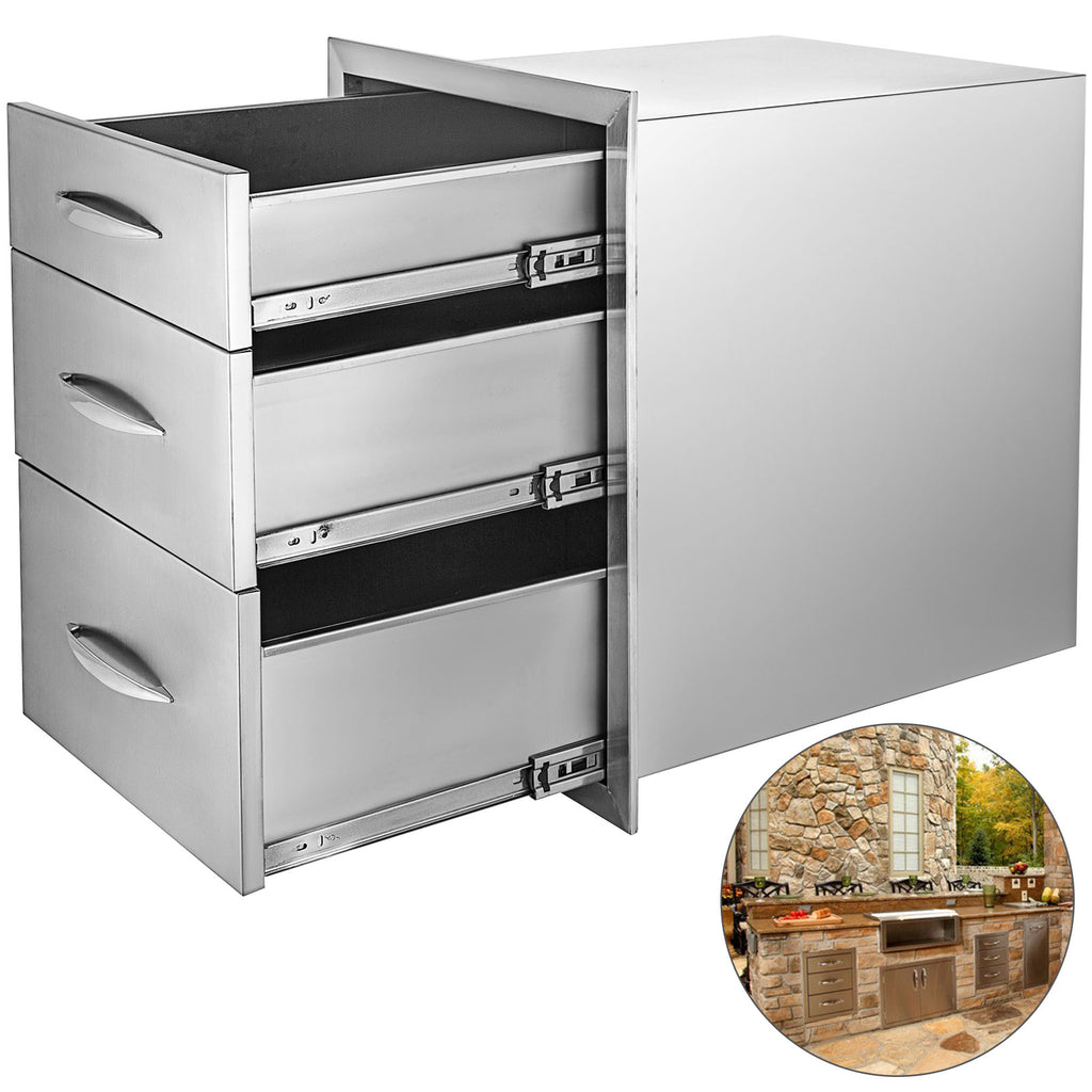 SucceBuy Stainless Steel Outdoor Kitchen Drawers W/ Handle Large Storage BBQ Island Great for Any Weather Condition