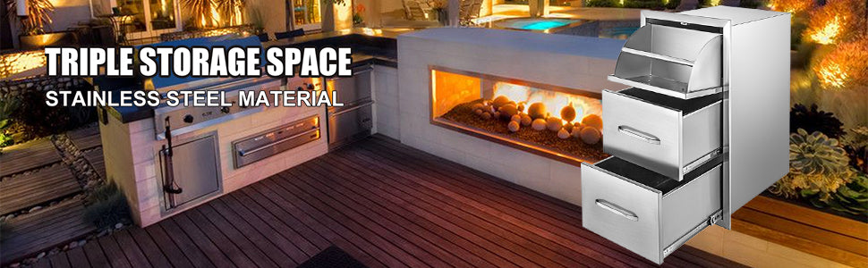 SucceBuy Stainless Steel Outdoor Kitchen Drawers W/ Handle Large Storage BBQ Island Great for Any Weather Condition