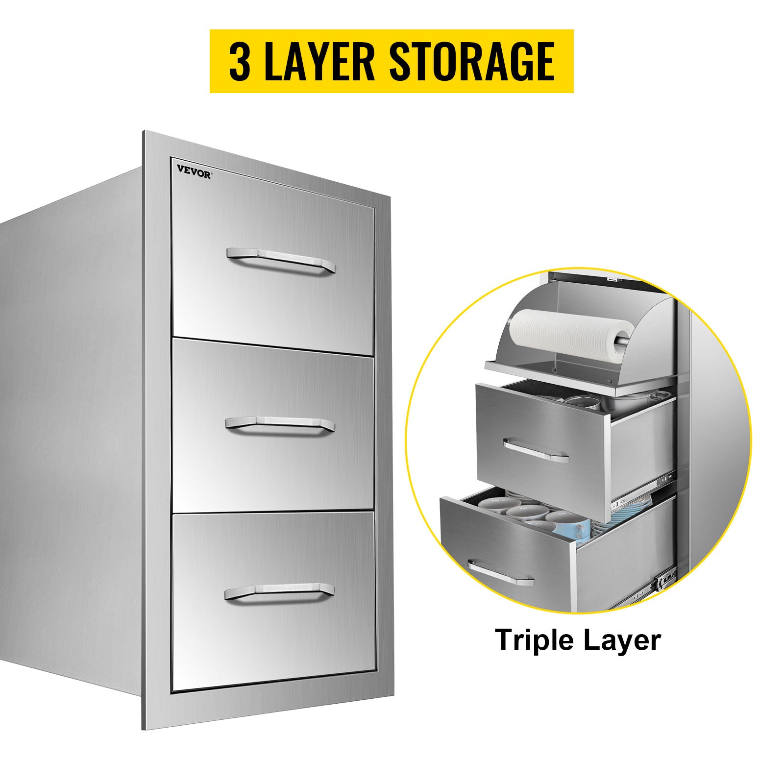 SucceBuy Stainless Steel Outdoor Kitchen Drawers W/ Handle Large Storage BBQ Island Great for Any Weather Condition