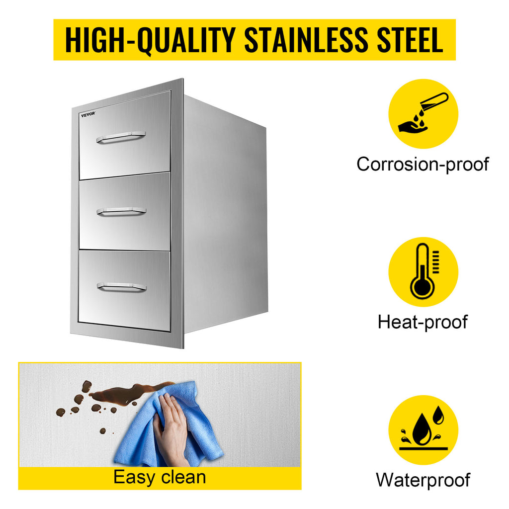 SucceBuy Stainless Steel Outdoor Kitchen Drawers W/ Handle Large Storage BBQ Island Great for Any Weather Condition