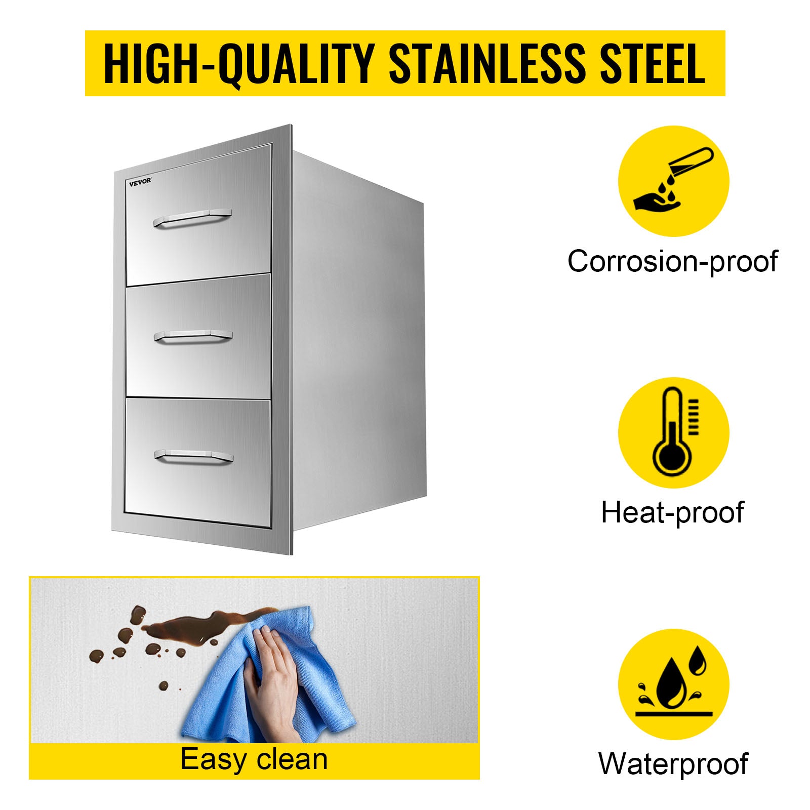 SucceBuy Stainless Steel Outdoor Kitchen Drawers W/ Handle Large Storage BBQ Island Great for Any Weather Condition