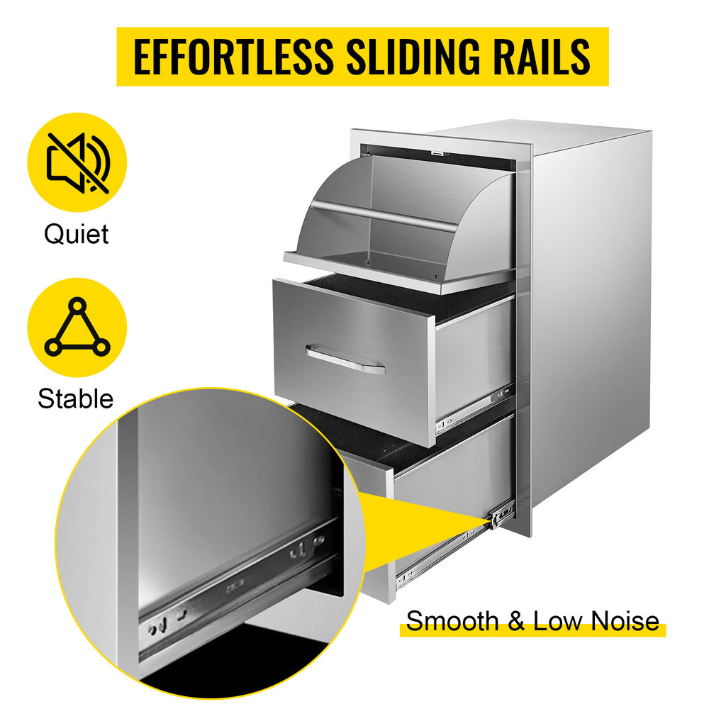 SucceBuy Stainless Steel Outdoor Kitchen Drawers W/ Handle Large Storage BBQ Island Great for Any Weather Condition