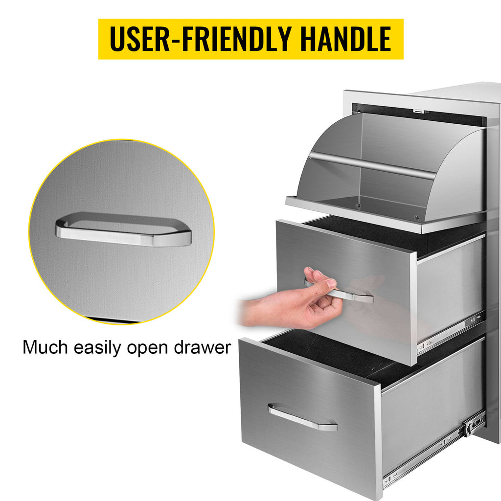SucceBuy Stainless Steel Outdoor Kitchen Drawers W/ Handle Large Storage BBQ Island Great for Any Weather Condition